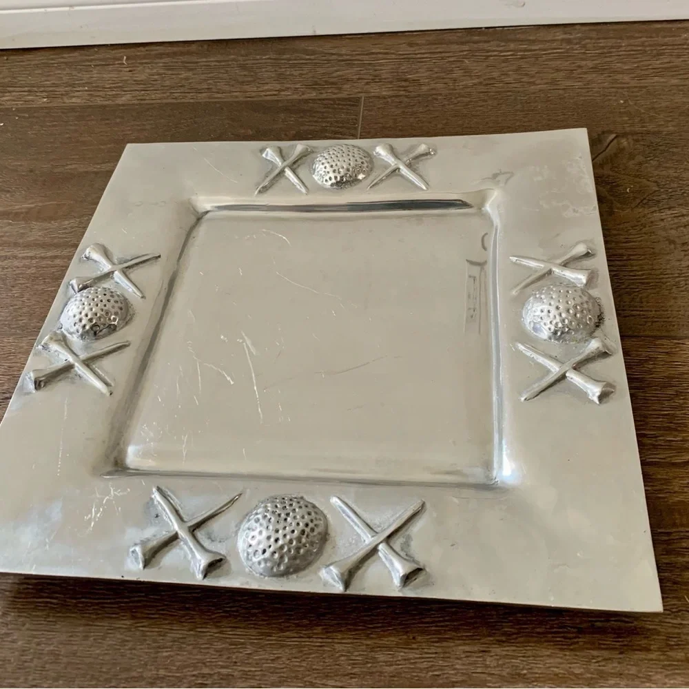 Simply Pewter Metal Serving Tray In Golf Motif 12/12”